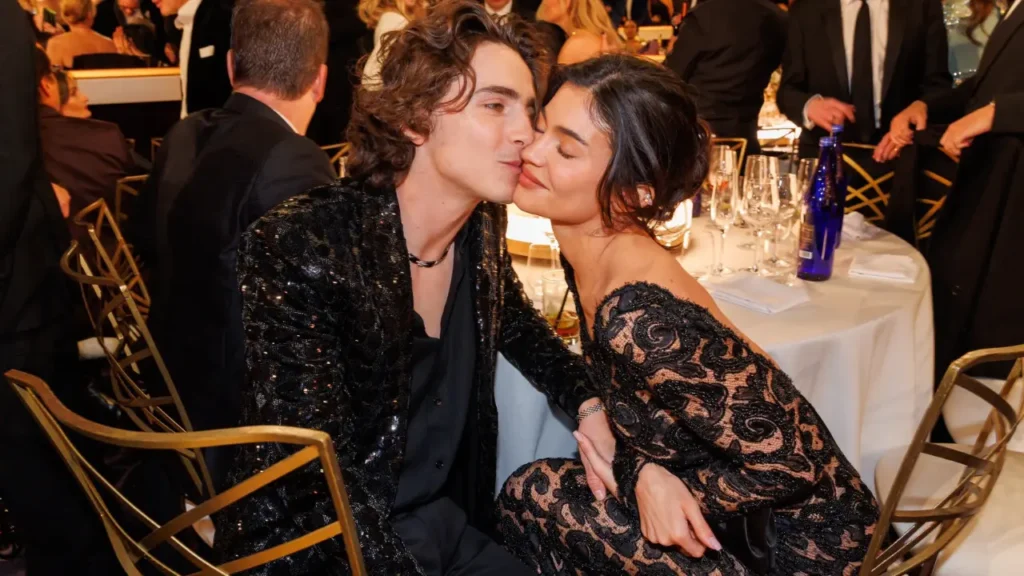 Kylie Jenner and Timothée Chalamet Share Passionate Kiss at Golden Globes 2024